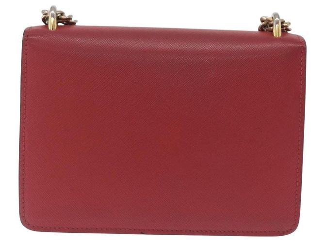 PRADA Chain Shoulder Bag Safiano leather Red Gold - vista 2