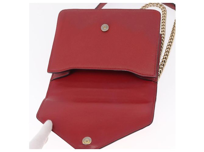 PRADA Chain Shoulder Bag Safiano leather Red Gold - vista 21