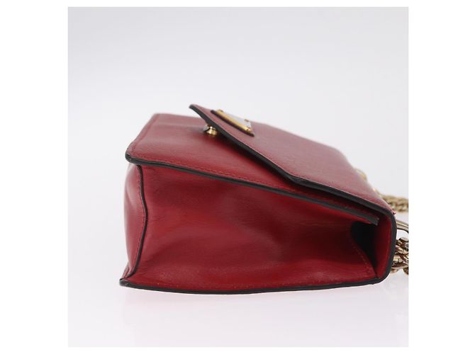 PRADA Chain Shoulder Bag Safiano leather Red Gold - vista 3