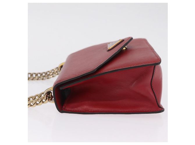 PRADA Chain Shoulder Bag Safiano leather Red Gold - vista 4