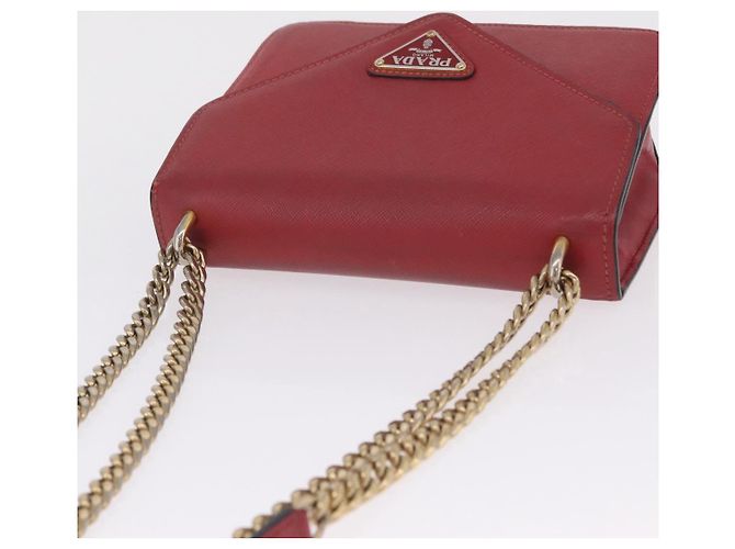 PRADA Chain Shoulder Bag Safiano leather Red Gold - vista 6
