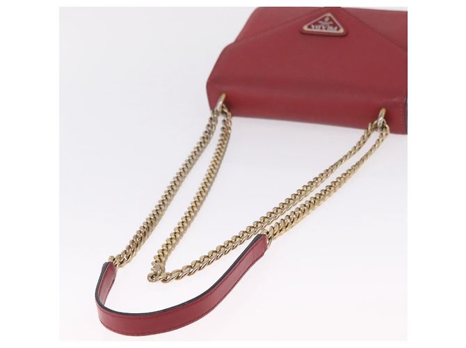 PRADA Chain Shoulder Bag Safiano leather Red Gold - vista 7