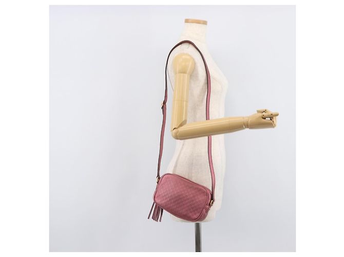 GUCCI Sac Bamboo en toile Micro GG Guccissima Cuir Rose 309538 - vue 25