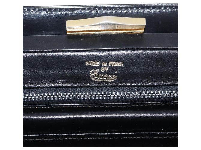 GUCCI Chain Hand Bag Leather Black Gold - vista 12