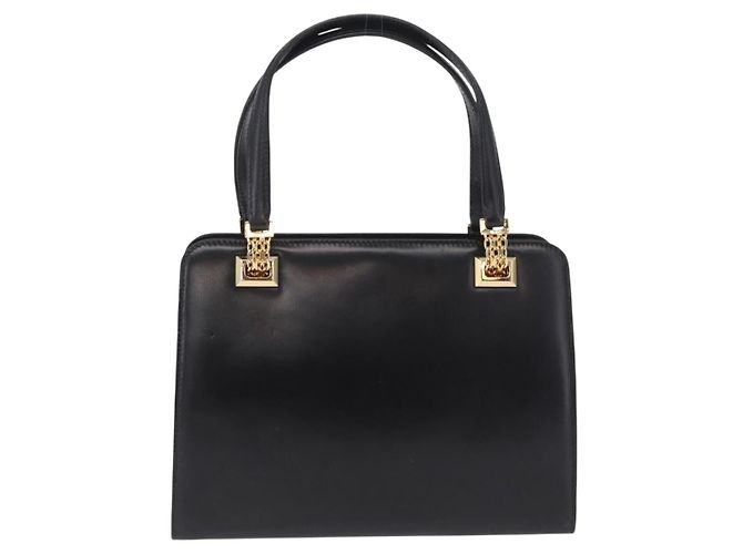 GUCCI Chain Hand Bag Leather Black Gold - vista 13