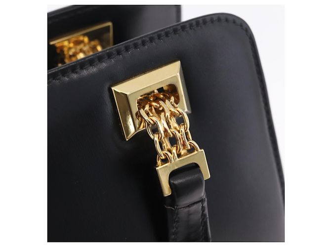 GUCCI Chain Hand Bag Leather Black Gold - vista 17