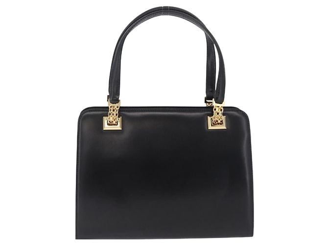 GUCCI Chain Hand Bag Leather Black Gold - vista 2