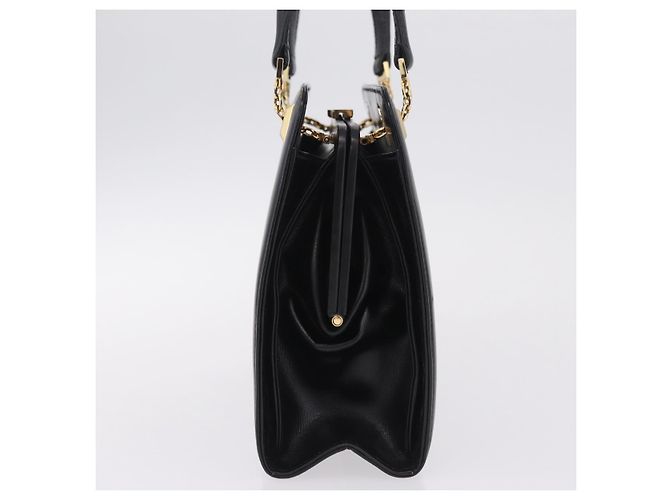 GUCCI Chain Hand Bag Leather Black Gold - vista 3