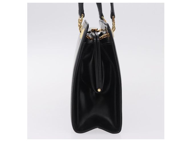 GUCCI Chain Hand Bag Leather Black Gold - vista 4