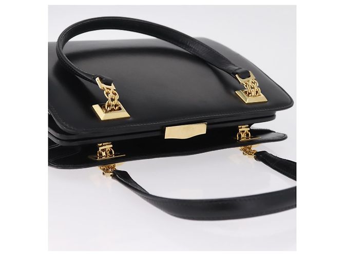 GUCCI Chain Hand Bag Leather Black Gold - vista 6
