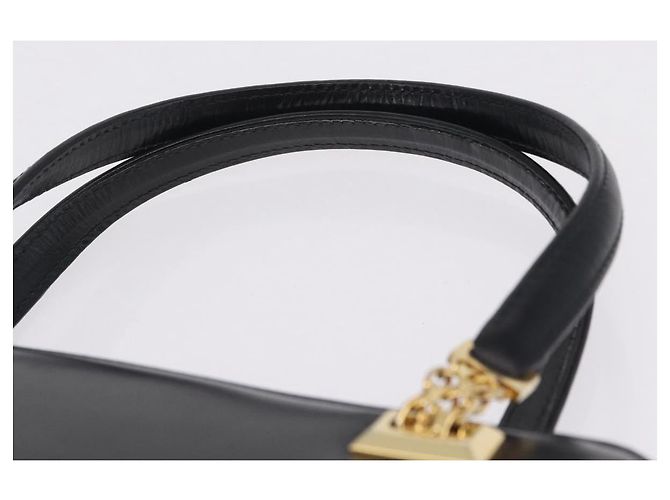 GUCCI Chain Hand Bag Leather Black Gold - vista 8