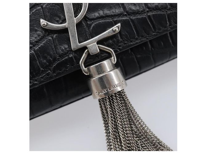 Autre Marque Saint Laurent Kate Chain Shoulder Bag Leather Black Silver - vista 17