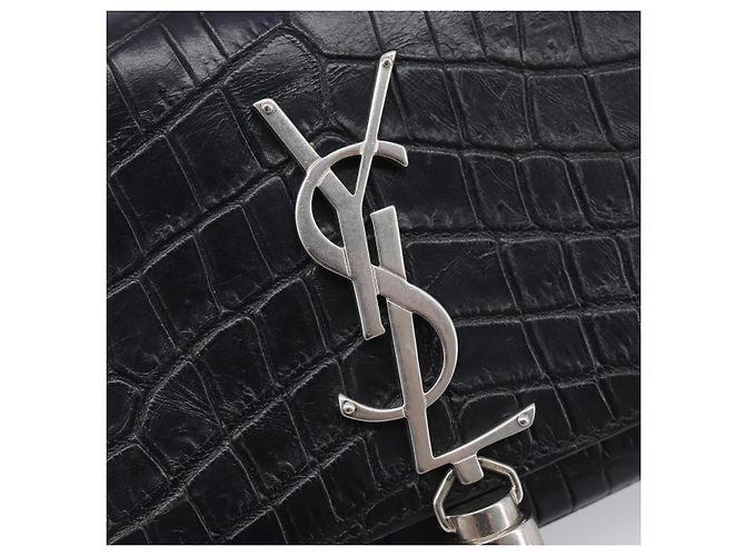 Autre Marque Saint Laurent Kate Chain Shoulder Bag Leather Black Silver - vista 18