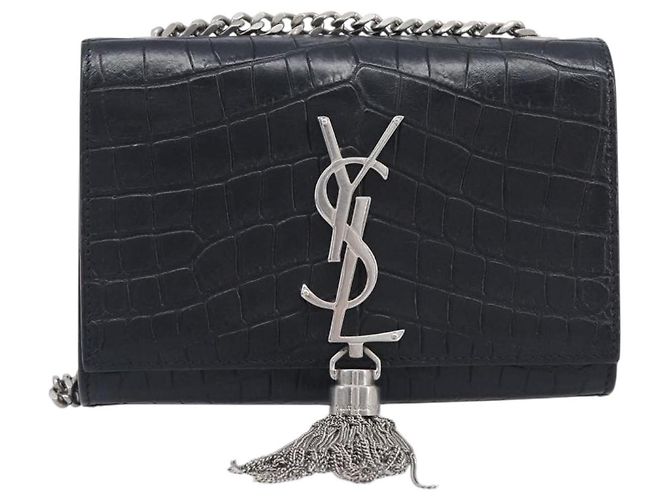 Autre Marque Saint Laurent Kate Chain Shoulder Bag Leather Black Silver - vista 2