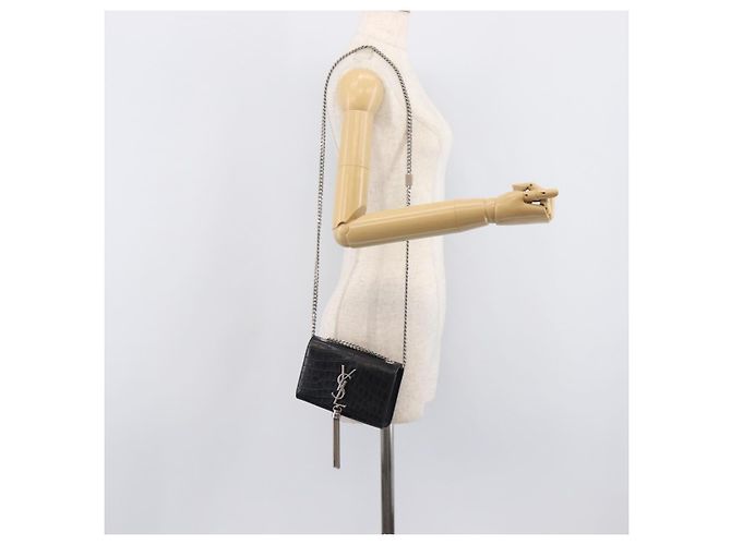 Autre Marque Saint Laurent Kate Chain Shoulder Bag Leather Black Silver - vista 28