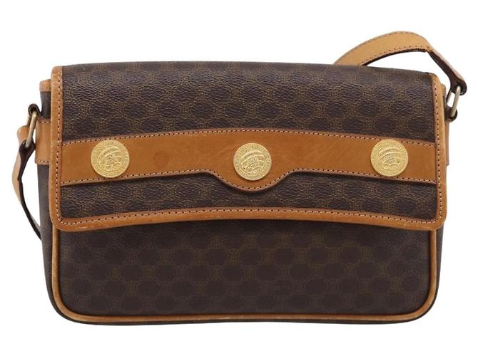 Céline CELINE Macadam Canvas Shoulder Bag PVC Leather Brown Gold - vista 2