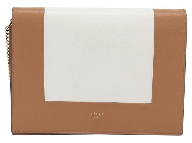 Céline CELINE Pochette de soirée à armature Sac à épaule Cuir Beige Ton Or - vue 2