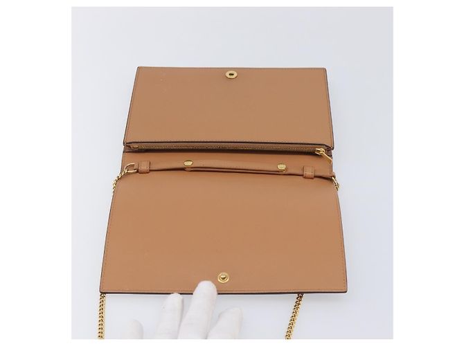 Céline CELINE Pochette de soirée à armature Sac à épaule Cuir Beige Ton Or - vue 20