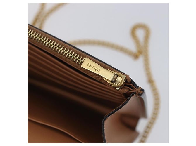 Céline CELINE Pochette de soirée à armature Sac à épaule Cuir Beige Ton Or - vue 28