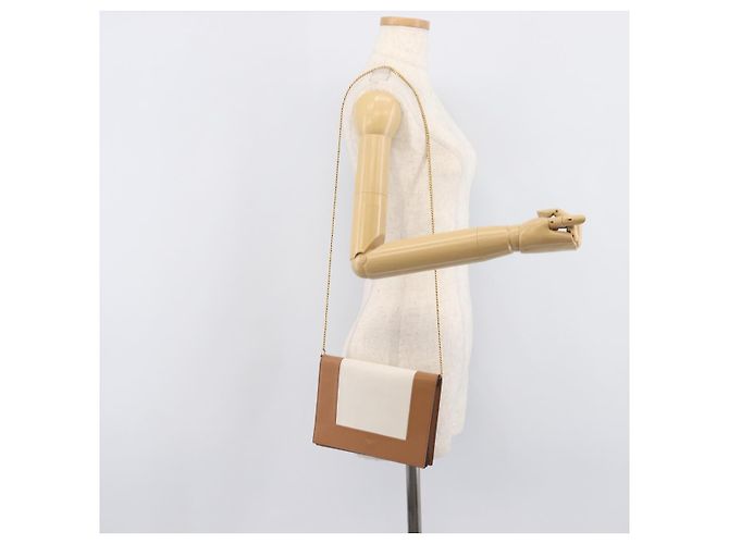 Céline CELINE Pochette de soirée à armature Sac à épaule Cuir Beige Ton Or - vue 31