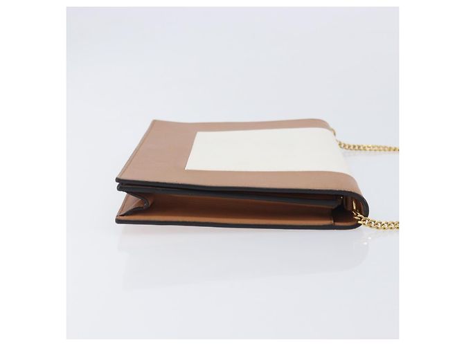 Céline CELINE Pochette de soirée à armature Sac à épaule Cuir Beige Ton Or - vue 4