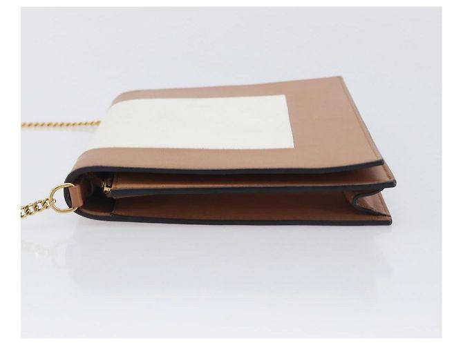 Céline CELINE Pochette de soirée à armature Sac à épaule Cuir Beige Ton Or - vue 5