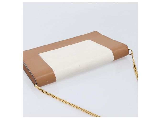 Céline CELINE Pochette de soirée à armature Sac à épaule Cuir Beige Ton Or - vue 6