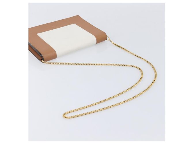Céline CELINE Pochette de soirée à armature Sac à épaule Cuir Beige Ton Or - vue 8