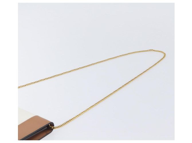 Céline CELINE Pochette de soirée à armature Sac à épaule Cuir Beige Ton Or - vue 9