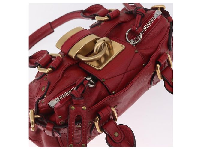 Chloé Sac à main Chloe Paddington en cuir rouge ton or - vue 14