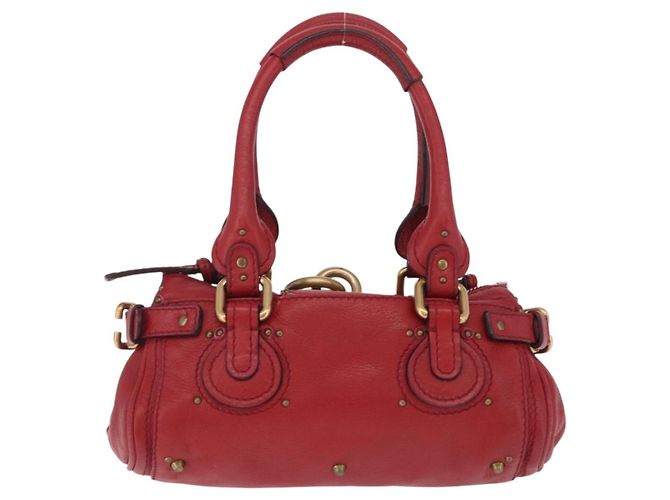 Chloé Sac à main Chloe Paddington en cuir rouge ton or - vue 2