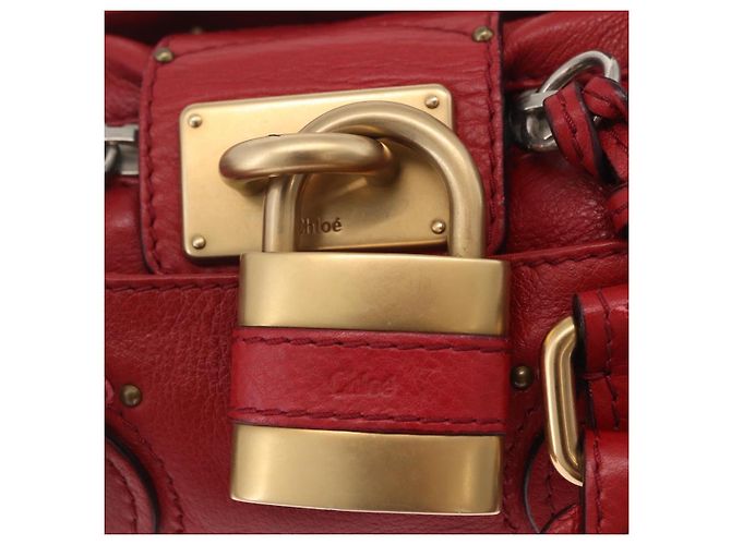 Chloé Sac à main Chloe Paddington en cuir rouge ton or - vue 20