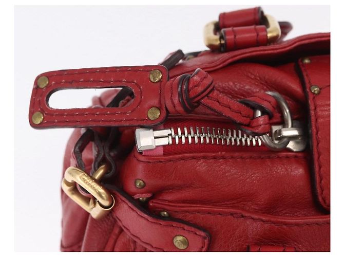 Chloé Sac à main Chloe Paddington en cuir rouge ton or - vue 21