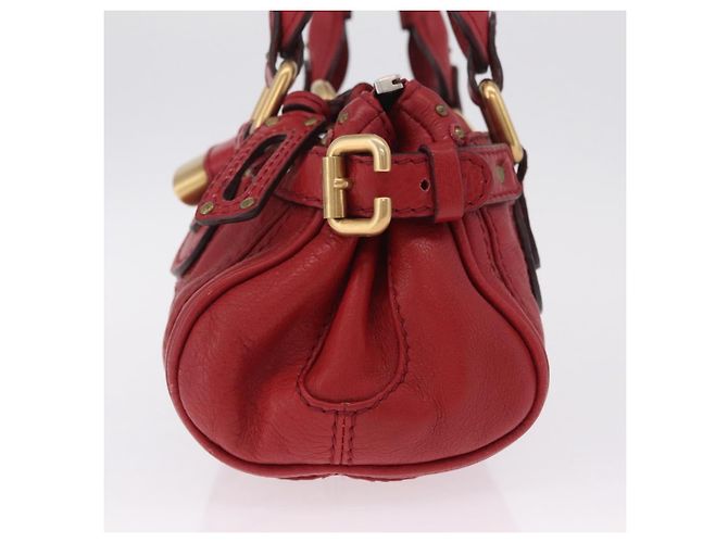 Chloé Sac à main Chloe Paddington en cuir rouge ton or - vue 3
