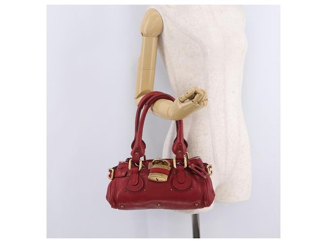 Chloé Sac à main Chloe Paddington en cuir rouge ton or - vue 30