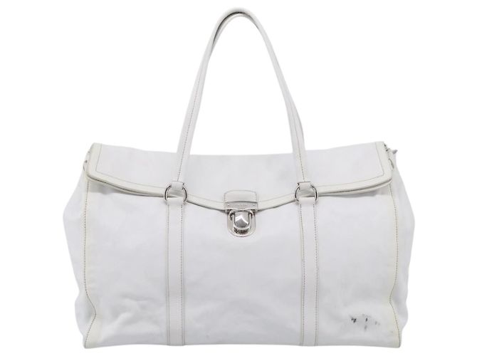 PRADA Tote Bag Leather White Silver - view 13