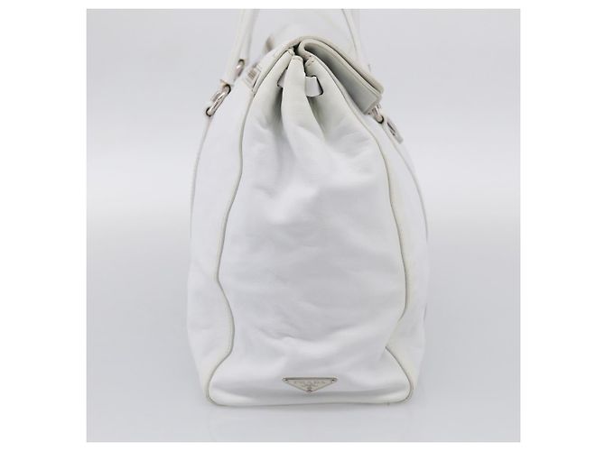 PRADA Tote Bag Leather White Silver - view 3