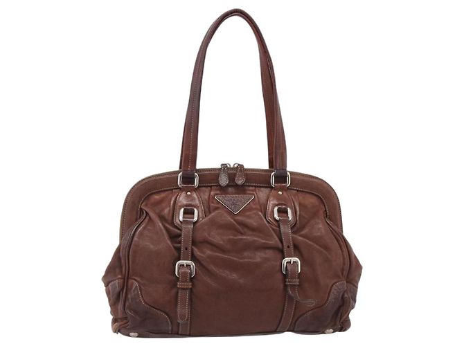 PRADA Tote Bag Leder Braun Silber - Ansicht 13