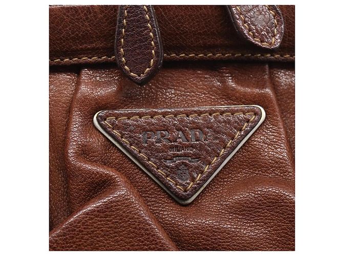 PRADA Tote Bag Leder Braun Silber - Ansicht 17