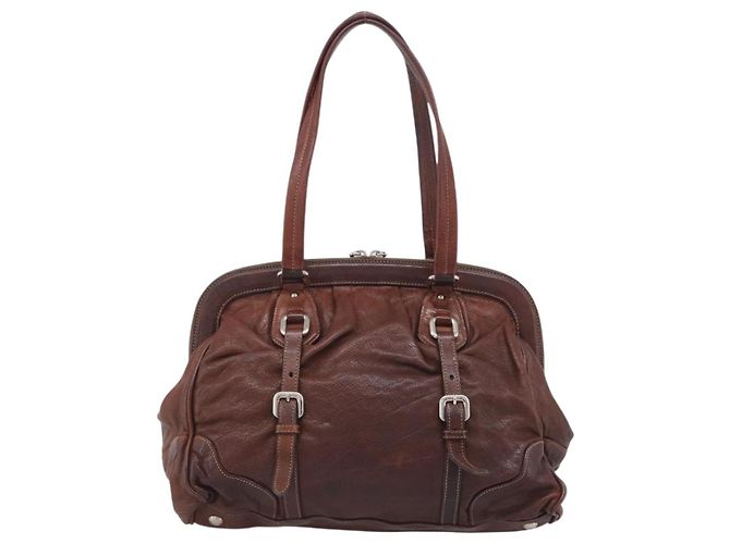 PRADA Tote Bag Leder Braun Silber - Ansicht 2