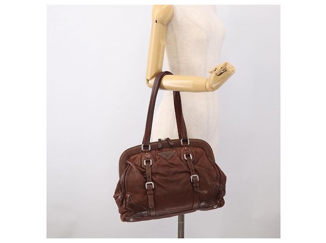 PRADA Tote Bag Leder Braun Silber - Ansicht 25