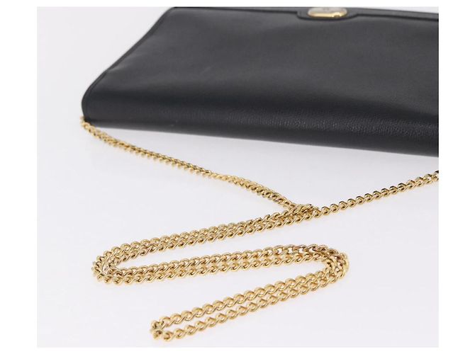 Christian Dior Chain Shoulder Bag Leather Black Gold - vista 7