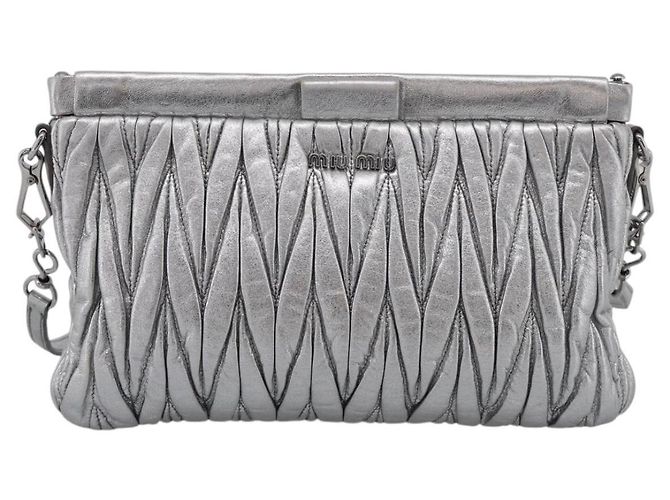 Miu Miu Matelassé Schultertasche Leder Silver - Ansicht 13
