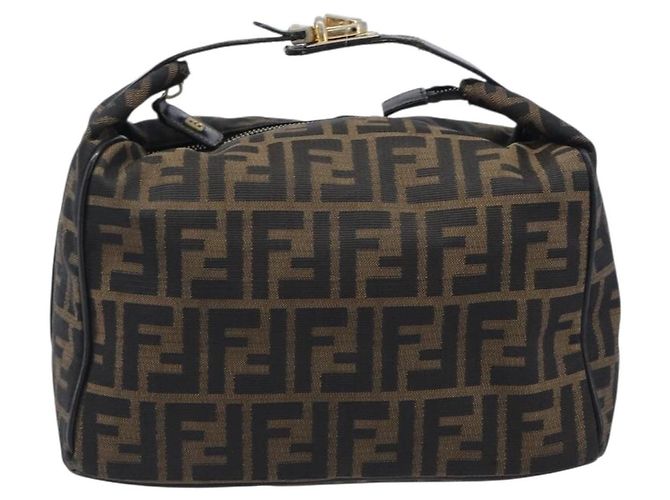 FENDI Zucca Canvas Vanity Cosmetic Pouch Brown Gold Tone - vista 13