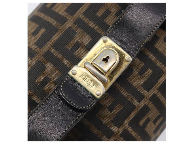 FENDI Zucca Canvas Vanity Cosmetic Pouch Brown Gold Tone - vista 18