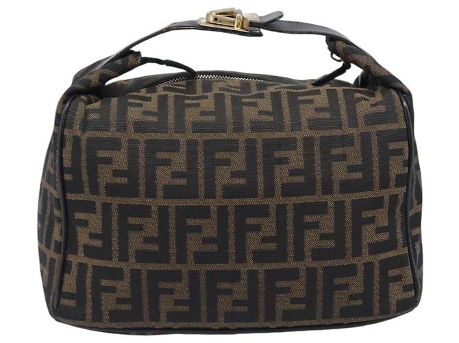 FENDI Zucca Canvas Vanity Cosmetic Pouch Brown Gold Tone - vista 2