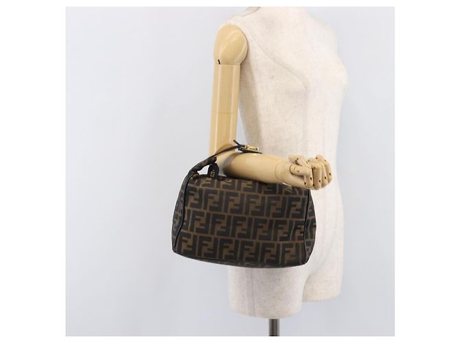 FENDI Zucca Canvas Vanity Cosmetic Pouch Brown Gold Tone - vista 26
