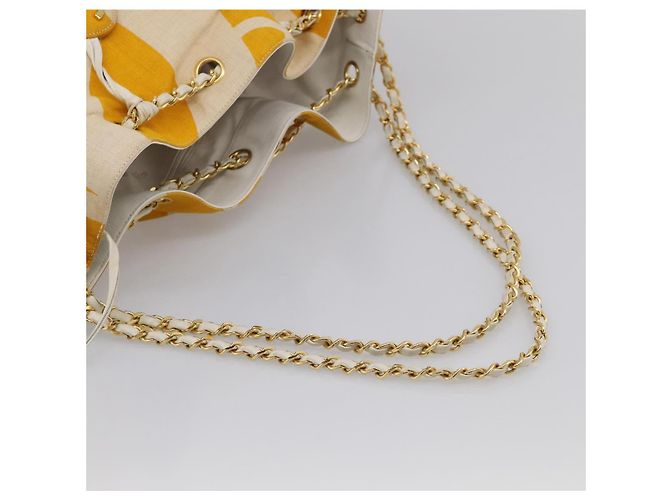 CHANEL Drawstring Chain Shoulder Bag Canvas Yellow Gold Tone CC - vista 7