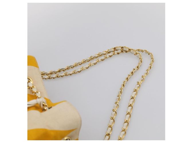 CHANEL Drawstring Chain Shoulder Bag Canvas Yellow Gold Tone CC - vista 8