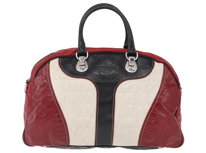 Sac à main GUCCI en cuir rouge argenté - vue 2